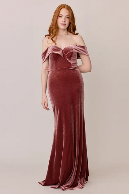 Elegant Mermaid Off-Shoulder Glamorous Sophisticated Dusty Rose Floor-Length Bridesmaid Dress Women's Chic
