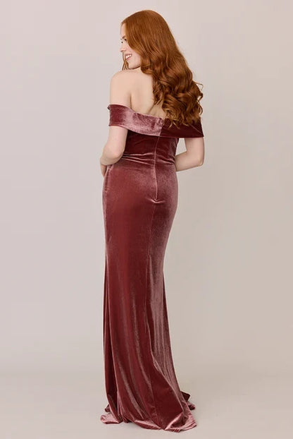 Elegant Mermaid Off-Shoulder Glamorous Sophisticated Dusty Rose Floor-Length Bridesmaid Dress Women's Chic