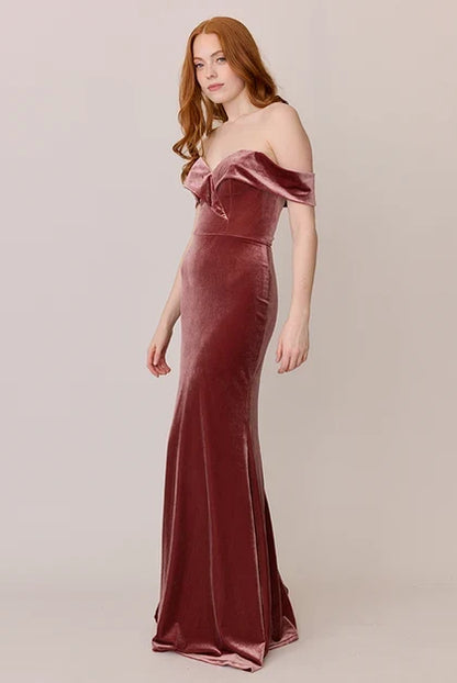 Elegant Mermaid Off-Shoulder Glamorous Sophisticated Dusty Rose Floor-Length Bridesmaid Dress Women's Chic
