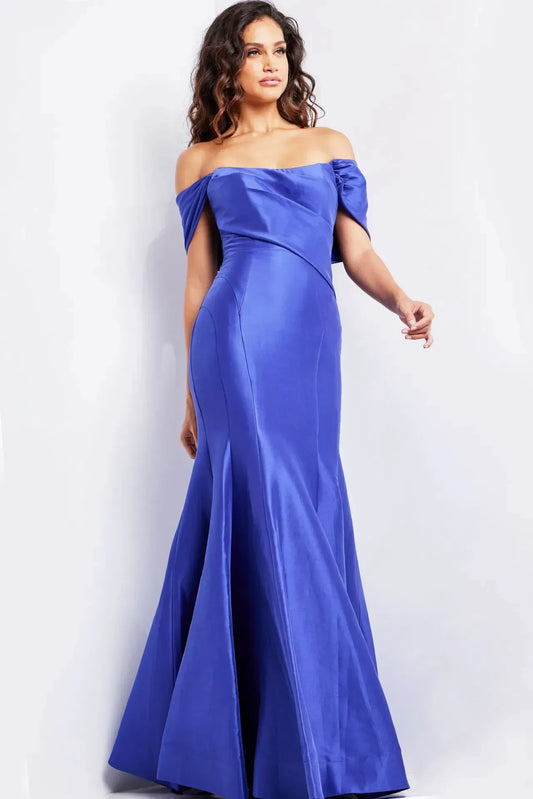 Elegant Mermaid Off-Shoulder Ruched Royal Blue Floor-Length Mother of the Bride Gown