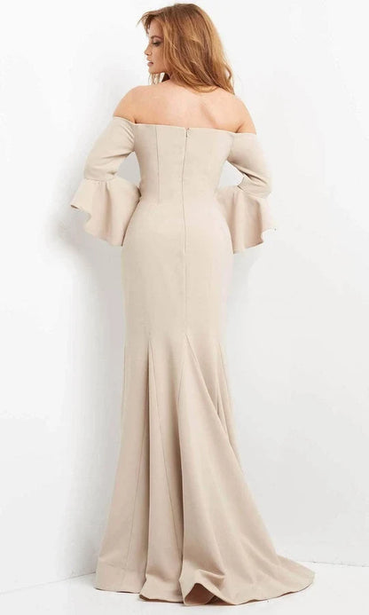 Elegant Mermaid Off-Shoulder Ruffled Bell Champagne Floor-Length Mother of the Bride Gown