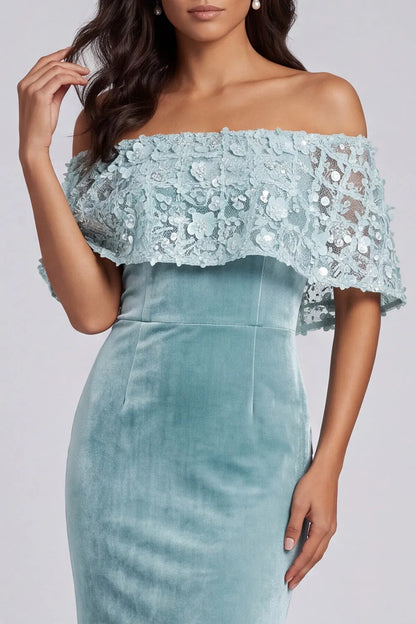 Elegant Mermaid Off-Shoulder Sequin Lace Dusty Blue Floor-Length Prom Gown