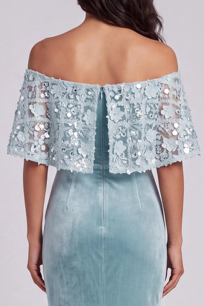Elegant Mermaid Off-Shoulder Sequin Lace Dusty Blue Floor-Length Prom Gown