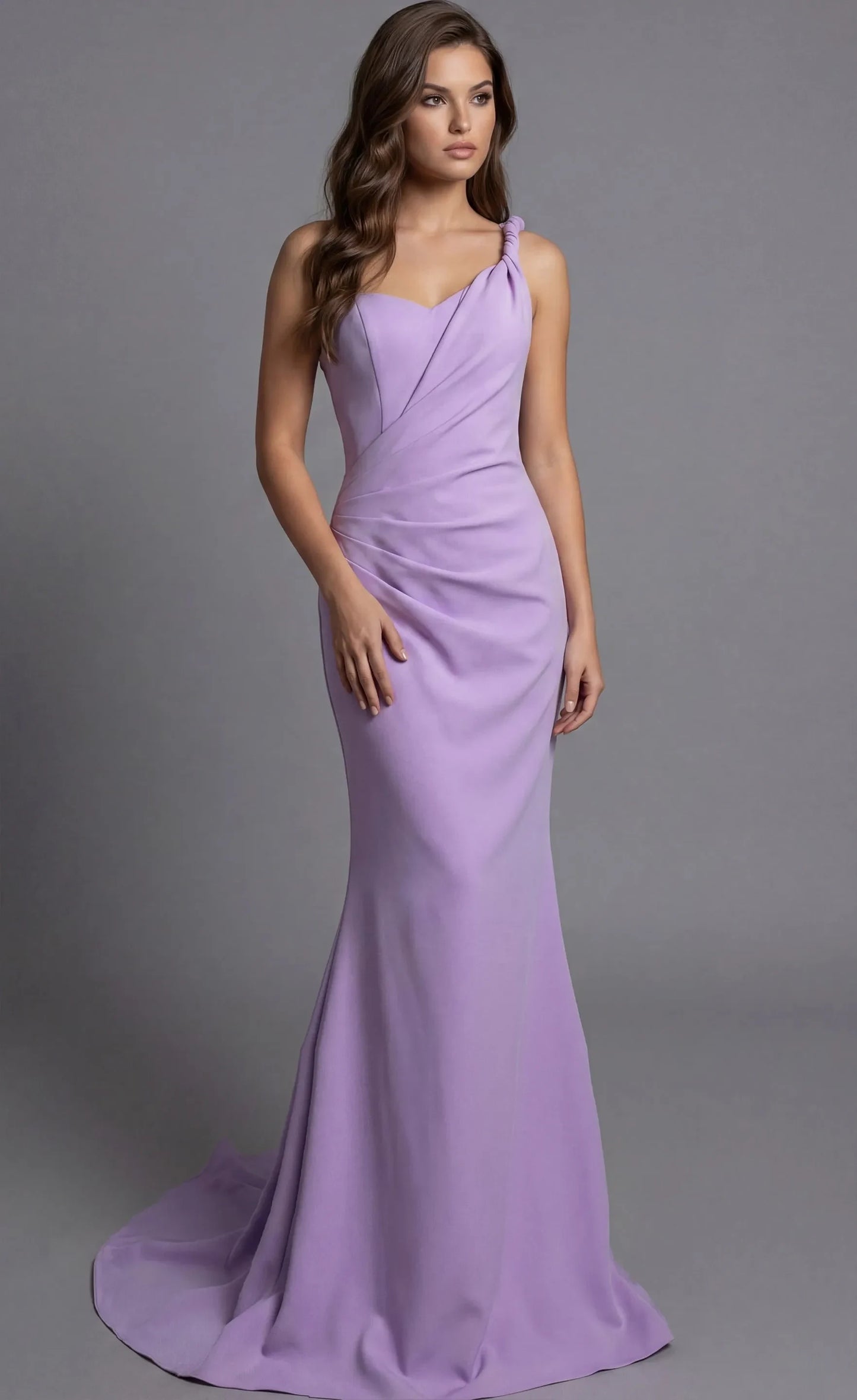 Elegant Mermaid One-Shoulder Draped Lavender Floor-Length Evening Dresses Gown