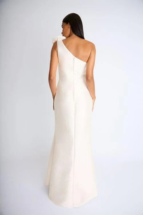 Elegant Mermaid One-Shoulder Floral Sophisticated Light Beige Floor-Length Bridesmaid Gown