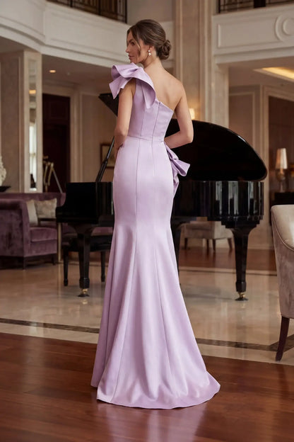 Elegant Mermaid One-Shoulder Ruffled Lavender Floor-Length Mother of the Bride Gown