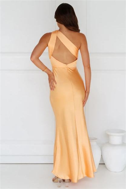 Elegant Mermaid One Shoulder Ruched Peach Floor-Length Prom Dress Women's Gown