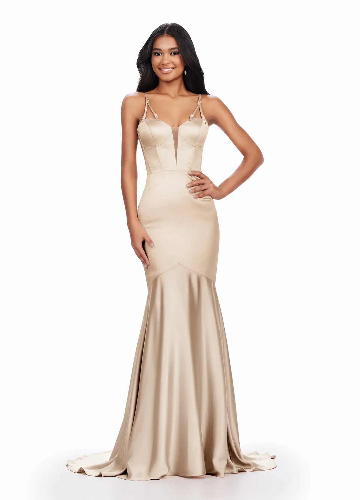 Elegant Mermaid Plunge Sweetheart Sleeveless Strappy Champagne Floor-Length Evening Gown
