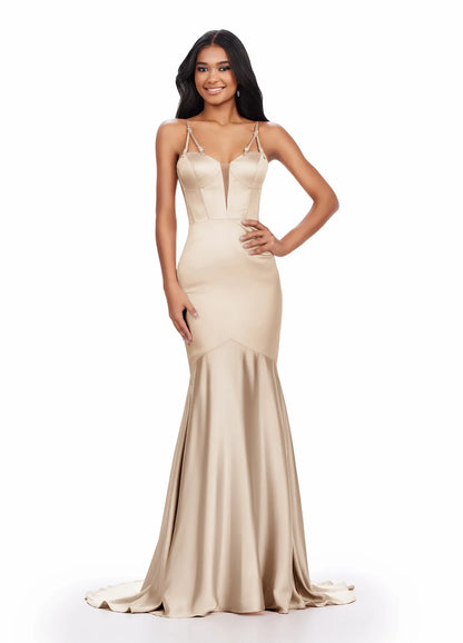 Elegant Mermaid Plunge Sweetheart Sleeveless Strappy Champagne Floor-Length Evening Gown