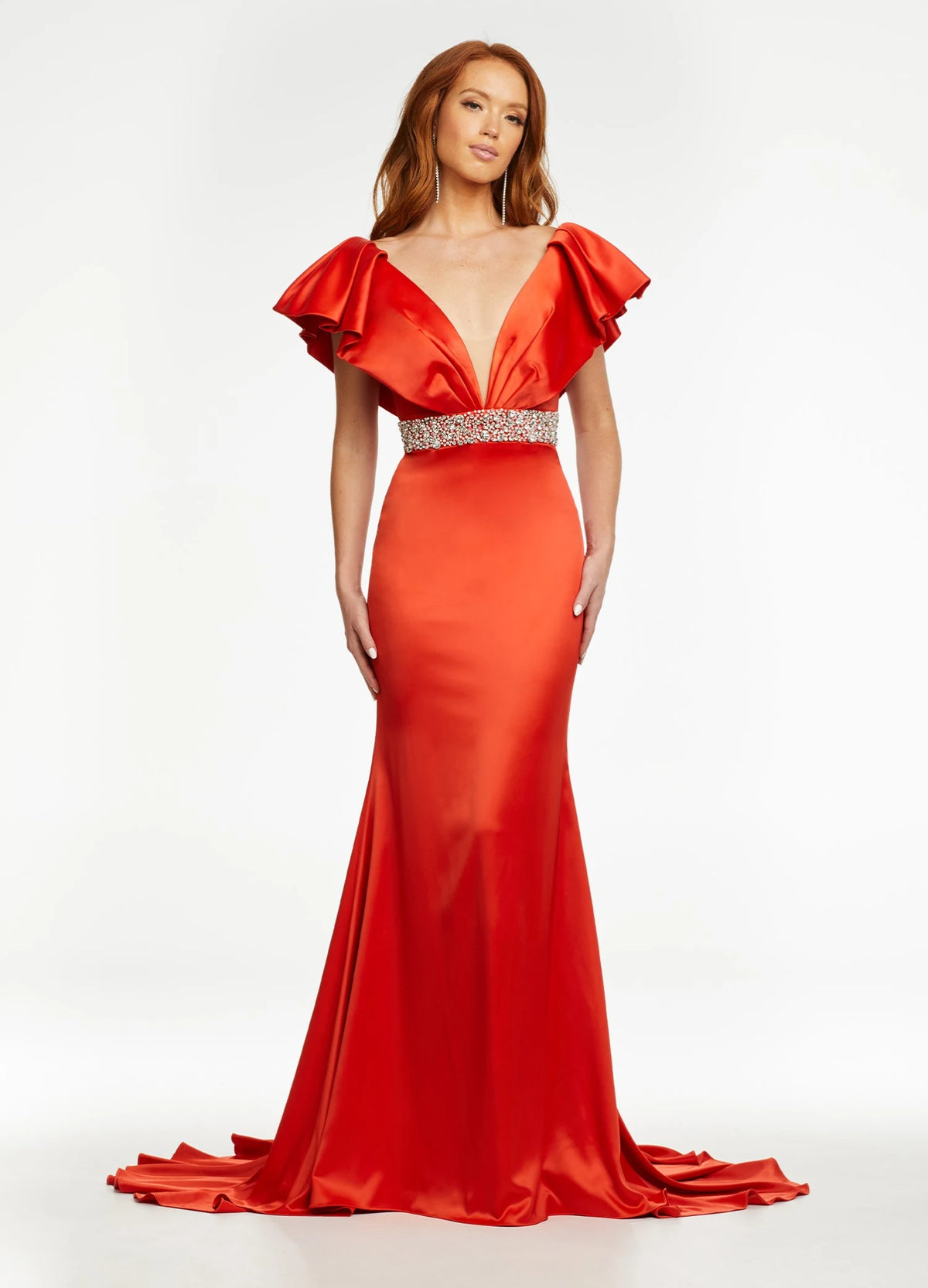 Elegant Mermaid Plunging V-Neck Ruffled Cap Sleeve Royal Blue Floor-Length Evening Gown