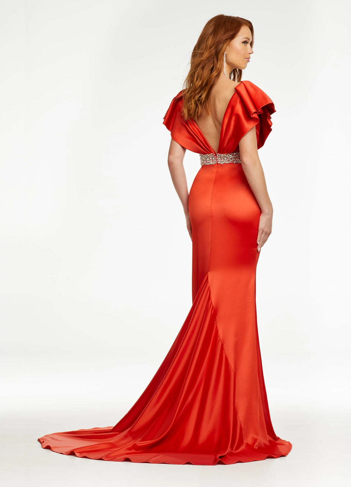 Elegant Mermaid Plunging V-Neck Ruffled Cap Sleeve Royal Blue Floor-Length Evening Gown