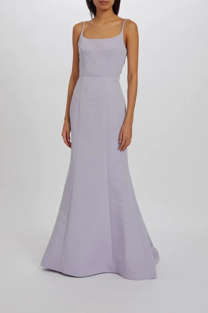 Elegant Mermaid Scoop Sleeveless Criss-Cross Back Lavender Floor Bridesmaid Gown
