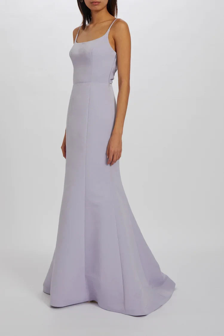 Elegant Mermaid Scoop Sleeveless Criss-Cross Back Lavender Floor Bridesmaid Gown