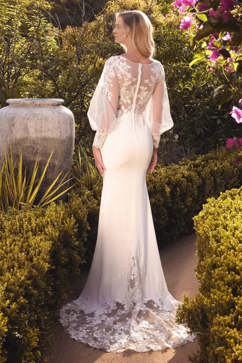 Elegant Mermaid Square Neck Long Puff Sleeves Ivory Wedding Dresses Bridal Gown