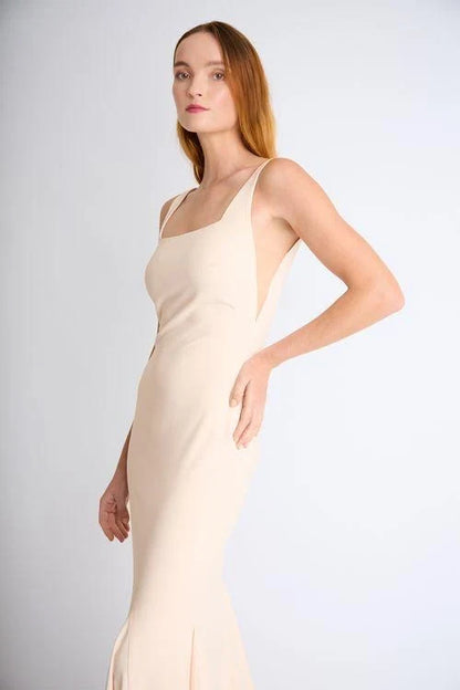 Elegant Mermaid Square Neck Sleeveless Chic Sophisticated Light Peach Floor-Length Bridesmaid Dress