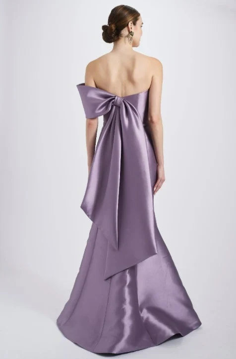 Elegant Mermaid Strapless Bow Purple Long Mother Of The Bride Dress