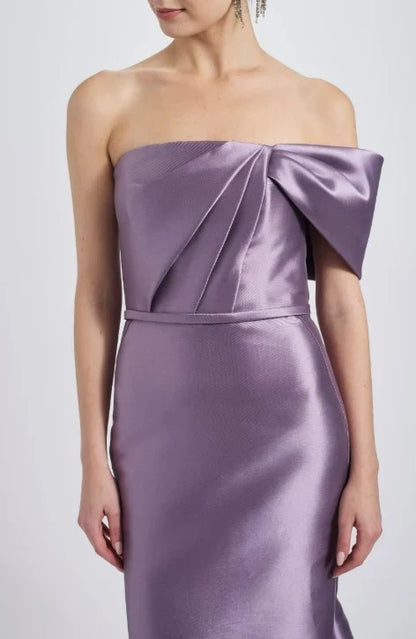 Elegant Mermaid Strapless Bow Purple Long Mother Of The Bride Dress