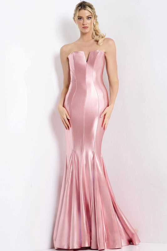 Elegant Mermaid Strapless Chic Shimmering Pink Floor-Length Evening Gown