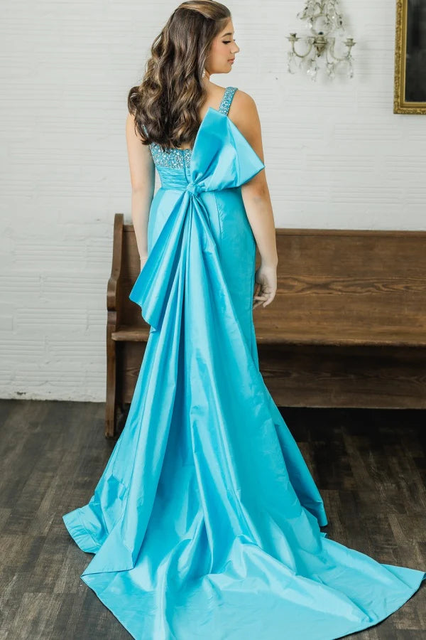 Elegant Mermaid Strapless Sequined Slit Teal Floor-Length Prom Dress