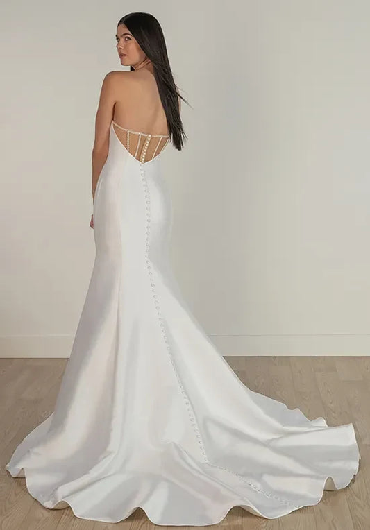 Elegant Mermaid Strapless Sleeveless Backless Bow White Long Wedding Dresses Bridal Gown