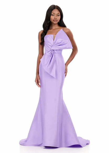 Elegant Mermaid Strapless Sleeveless Bow-Accent Lavender Floor-Length Evening Gown