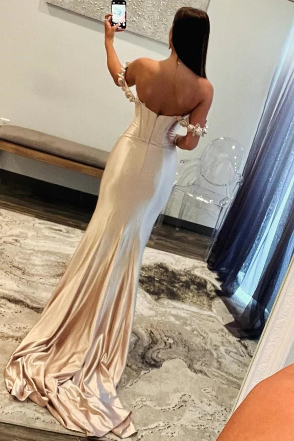 Elegant Mermaid Sweetheart Off-Shoulder Corset Floral Blush Floor-Length Prom Dresses
