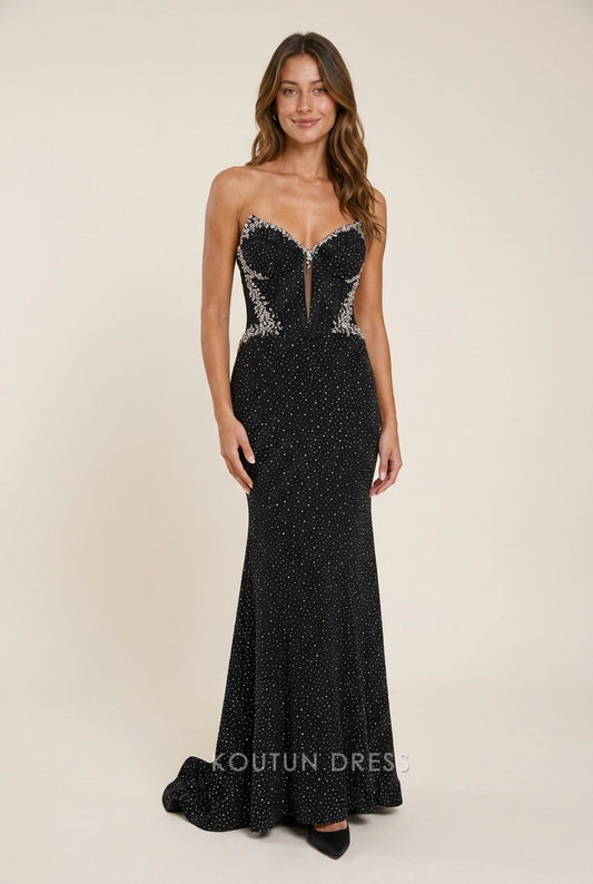 Elegant Mermaid Sweetheart Sequin Embellished Black Floor-Length Prom Dresses