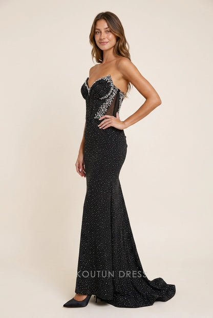 Elegant Mermaid Sweetheart Sequin Embellished Black Floor-Length Prom Dresses
