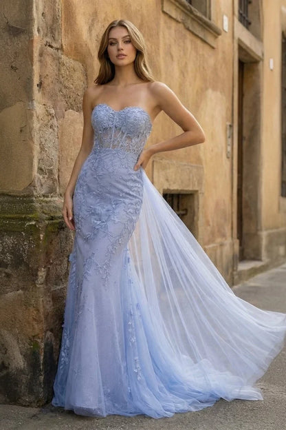 Elegant Mermaid Sweetheart Sleeveless Applique Periwinkle Blue Floor-Length Evening Gown