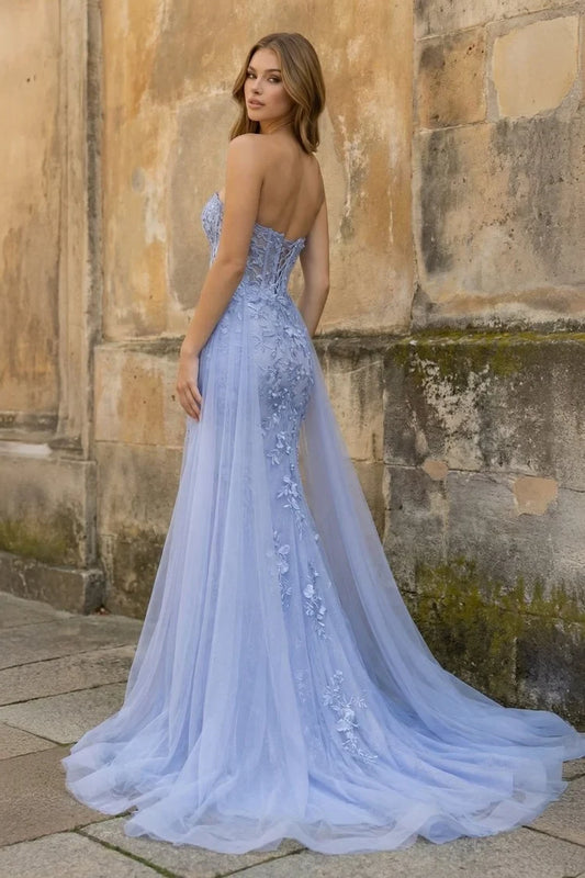 Elegant Mermaid Sweetheart Sleeveless Applique Periwinkle Blue Floor-Length Evening Gown