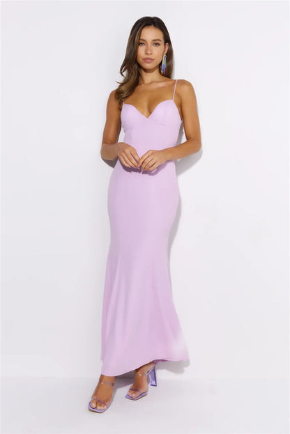 Elegant Mermaid Sweetheart Sleeveless Backless Fitted Lilac Long Evening Dresses Women