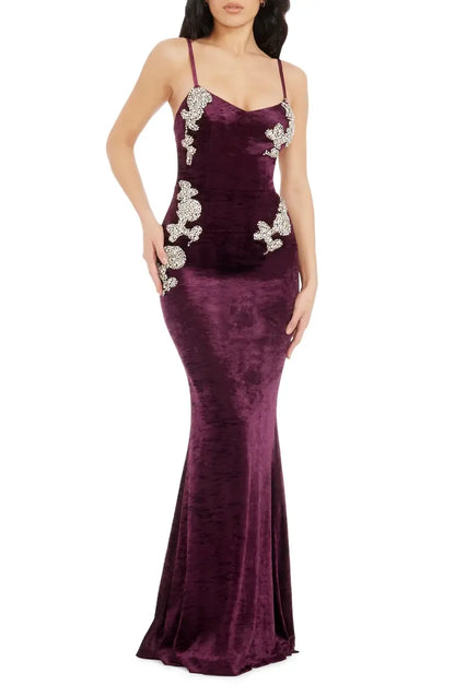 Elegant Mermaid Sweetheart Sleeveless Beaded Deep Plum Floor-Length Evening Gown