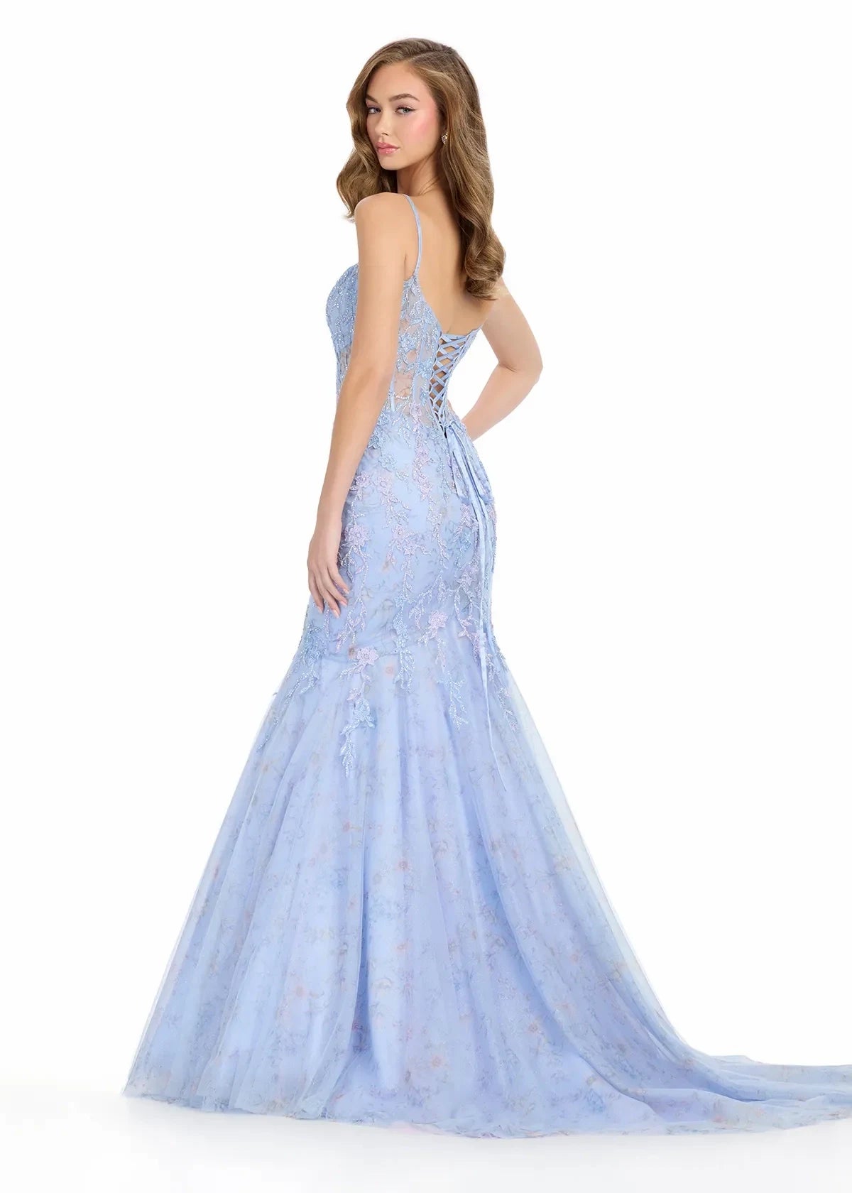 Elegant Mermaid Sweetheart Sleeveless Floral Embellished Light Blue Floor-Length Evening Gown