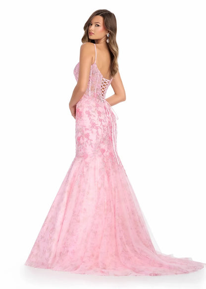Elegant Mermaid Sweetheart Sleeveless Floral Embellished Light Blue Floor-Length Evening Gown