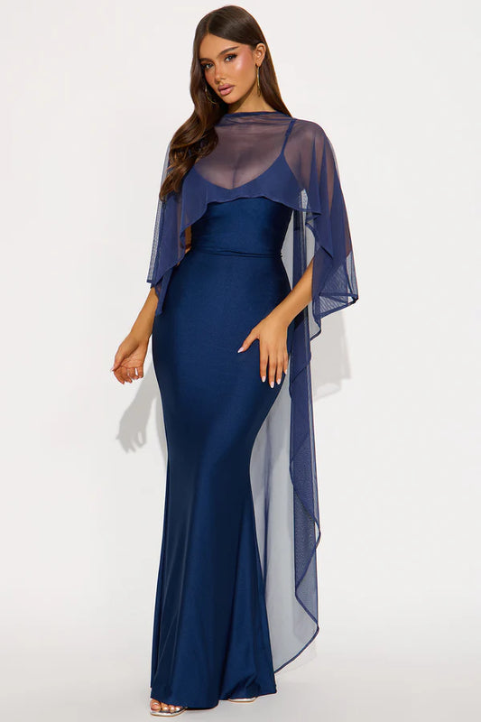 Elegant Mermaid Sweetheart Sleeveless Flowy Glamorous Navy Floor-Length Prom Gown