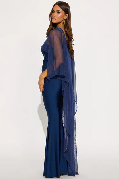 Elegant Mermaid Sweetheart Sleeveless Flowy Glamorous Navy Floor-Length Prom Gown