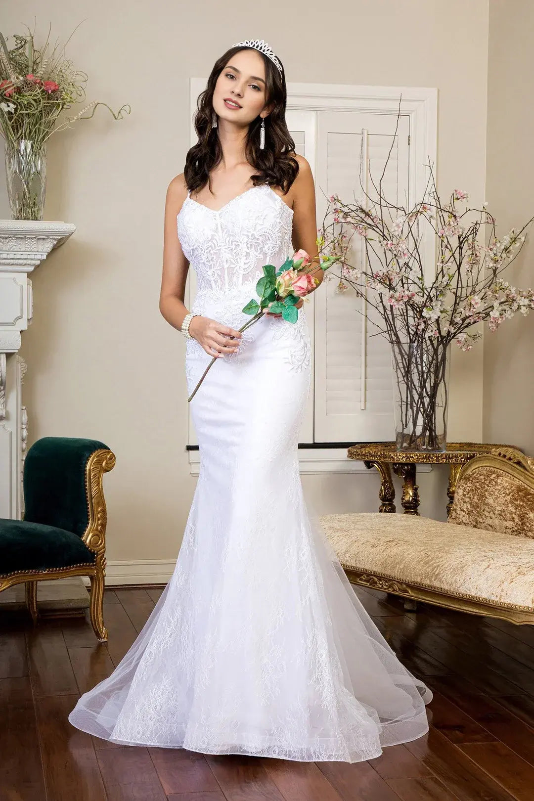 Elegant Mermaid Sweetheart Sleeveless Lace Applique White Floor-Length Wedding Dresses Bridal Gown