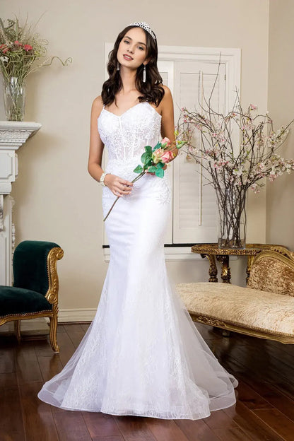 Elegant Mermaid Sweetheart Sleeveless Lace Applique White Floor-Length Wedding Dresses Bridal Gown