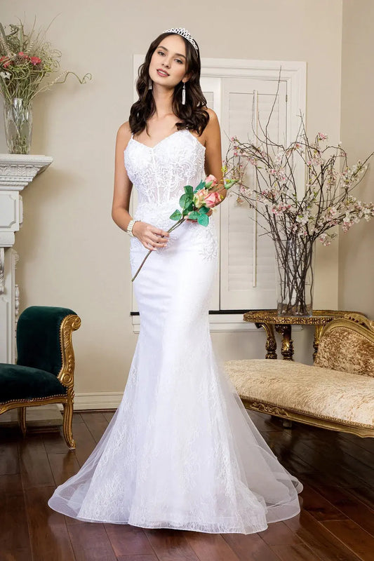 Elegant Mermaid Sweetheart Sleeveless Lace Applique White Floor-Length Wedding Dresses Bridal Gown