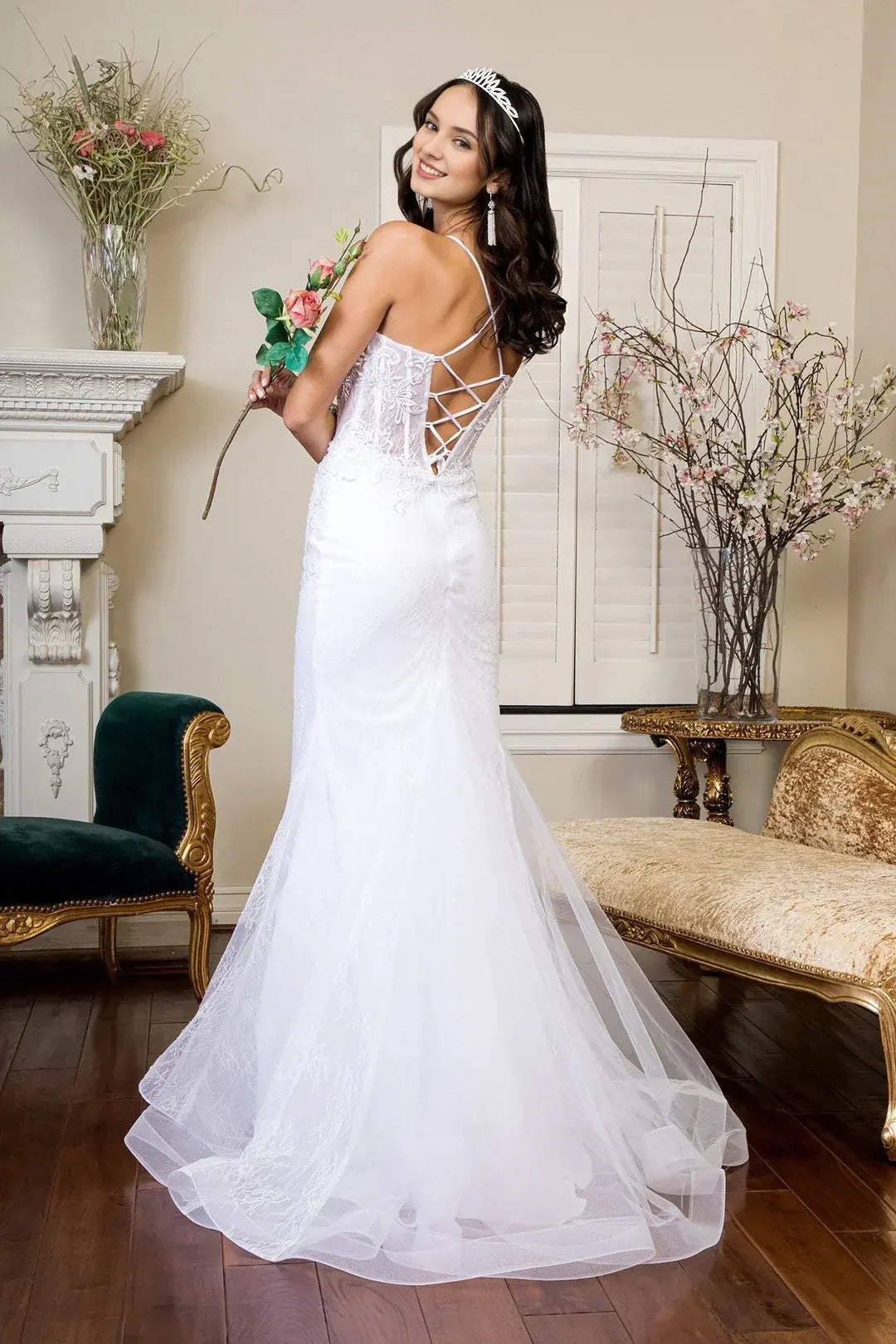 Elegant Mermaid Sweetheart Sleeveless Lace Applique White Floor-Length Wedding Dresses Bridal Gown