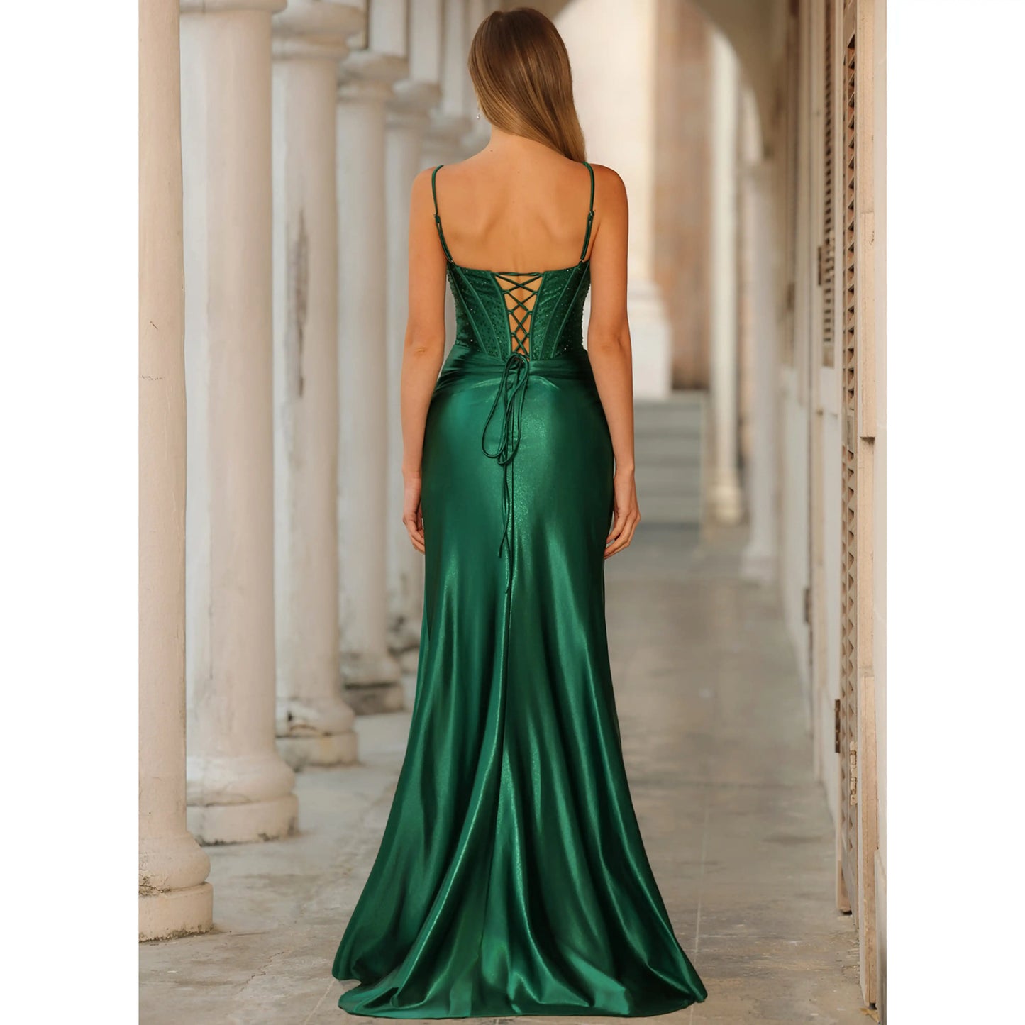 Elegant Mermaid Sweetheart Sleeveless Sequin Corset Emerald Green Floor-Length Prom Gown