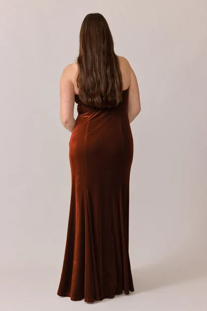 Elegant Mermaid Sweetheart Strapless Chic Rust Floor-Length Bridesmaid Gown