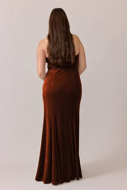 Elegant Mermaid Sweetheart Strapless Chic Rust Floor-Length Bridesmaid Gown
