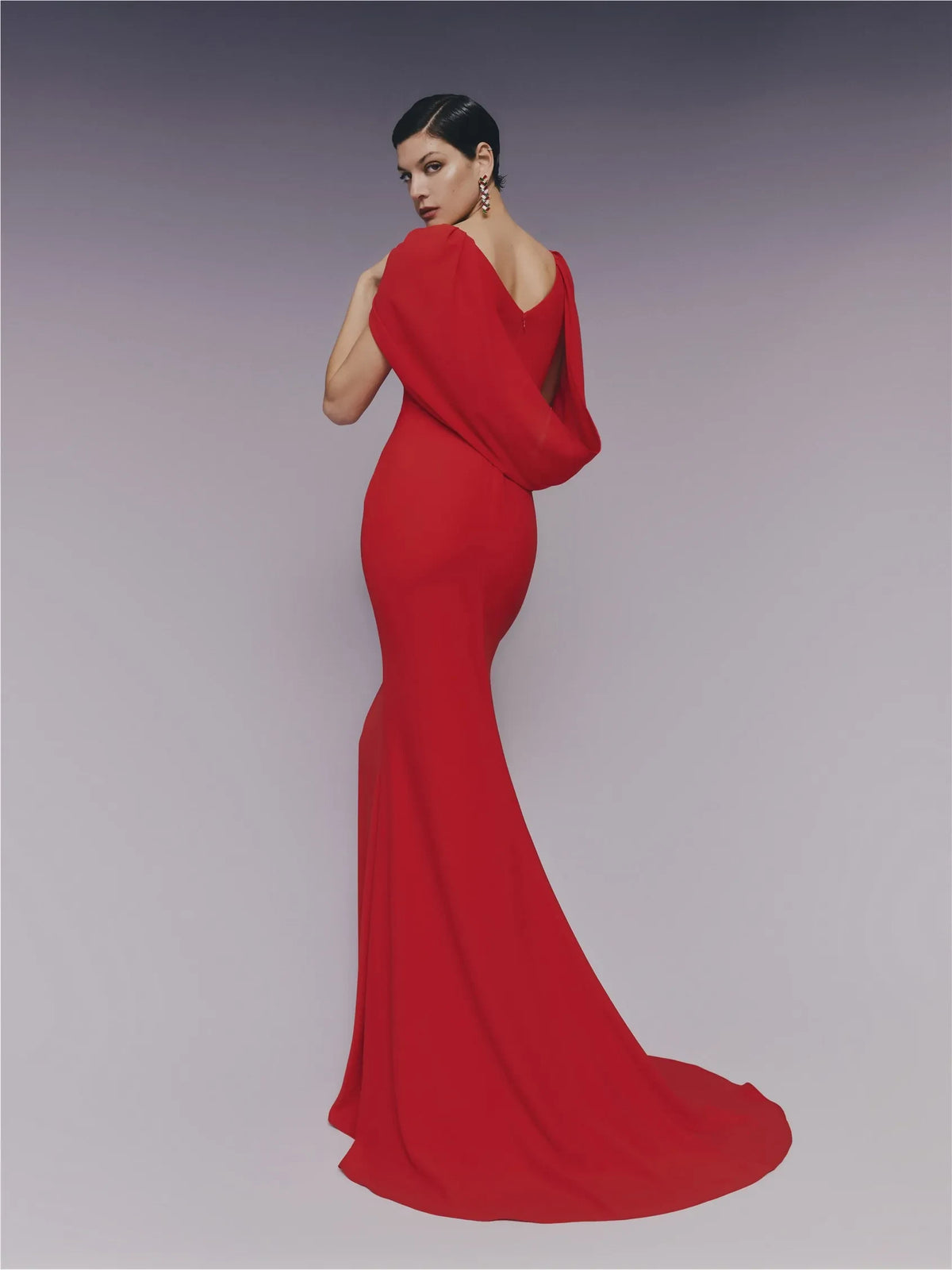 Elegant Mermaid V-Neck Sleeveless Draped Hooded Red Evening Dresses Women Gown