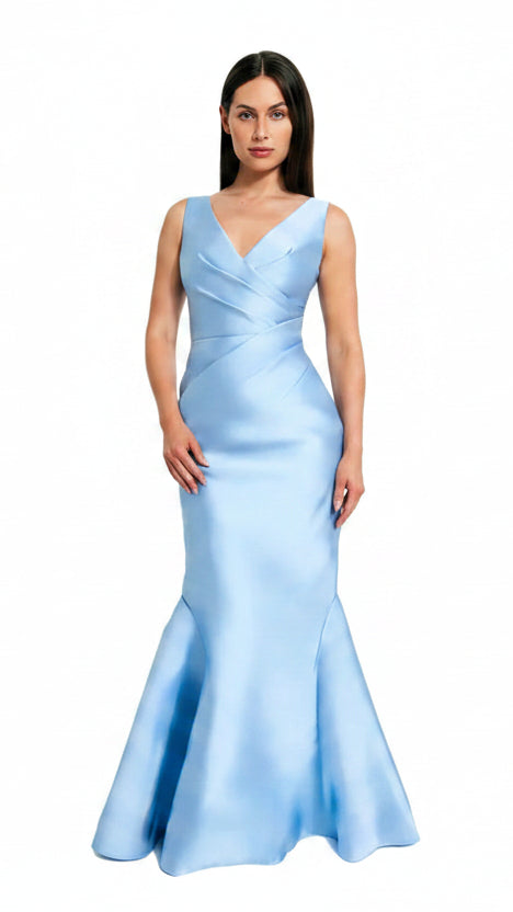 Elegant Mermaid V-Neck Sleeveless Ruched Light Blue Floor-Length Bridesmaid Dress