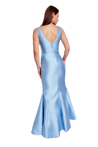 Elegant Mermaid V-Neck Sleeveless Ruched Light Blue Floor-Length Bridesmaid Dress