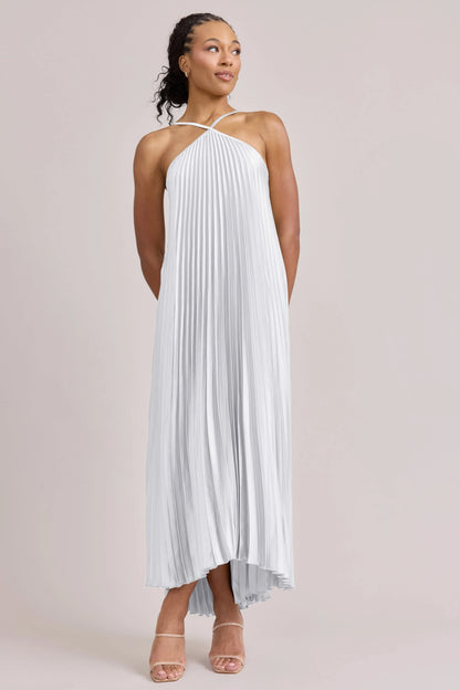 Elegant Pleated Halter Sleeveless Crisscross White High-Low Prom Gown