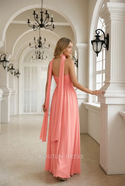 Elegant Ruched Sweetheart A-Line Sleeveless High Slit Coral Floor-Length Prom Gown