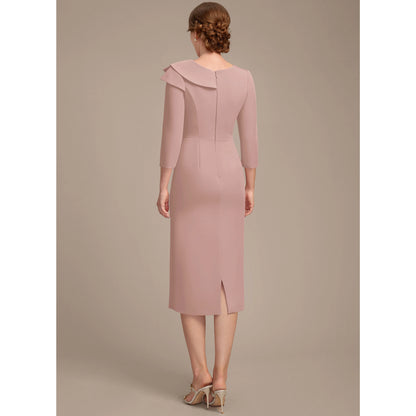 Elegant Sheath Asymmetrical Ruffled Dusty Rose Knee-Length Mother of the Bride Dress