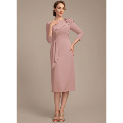 Elegant Sheath Asymmetrical Ruffled Dusty Rose Knee-Length Mother of the Bride Dress